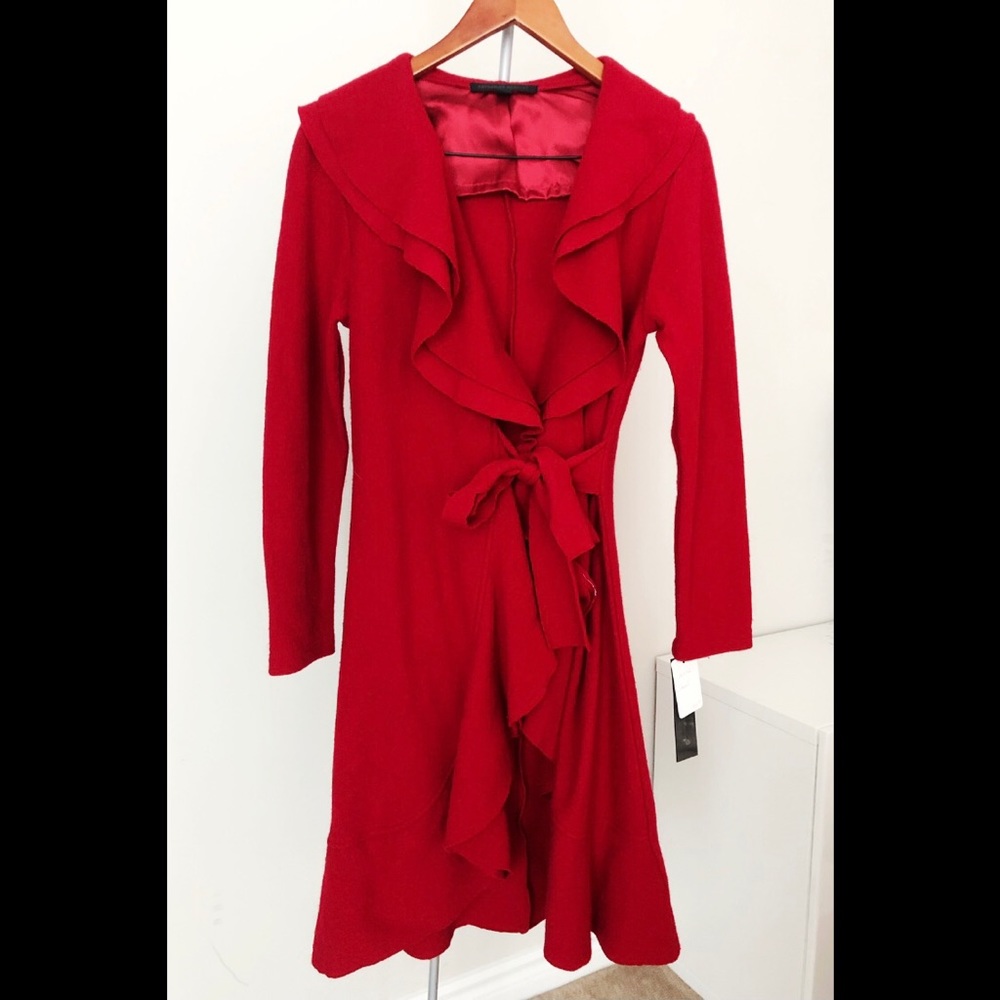 NWT Small Katherine Barclay Red Ruffle Trench Coat
